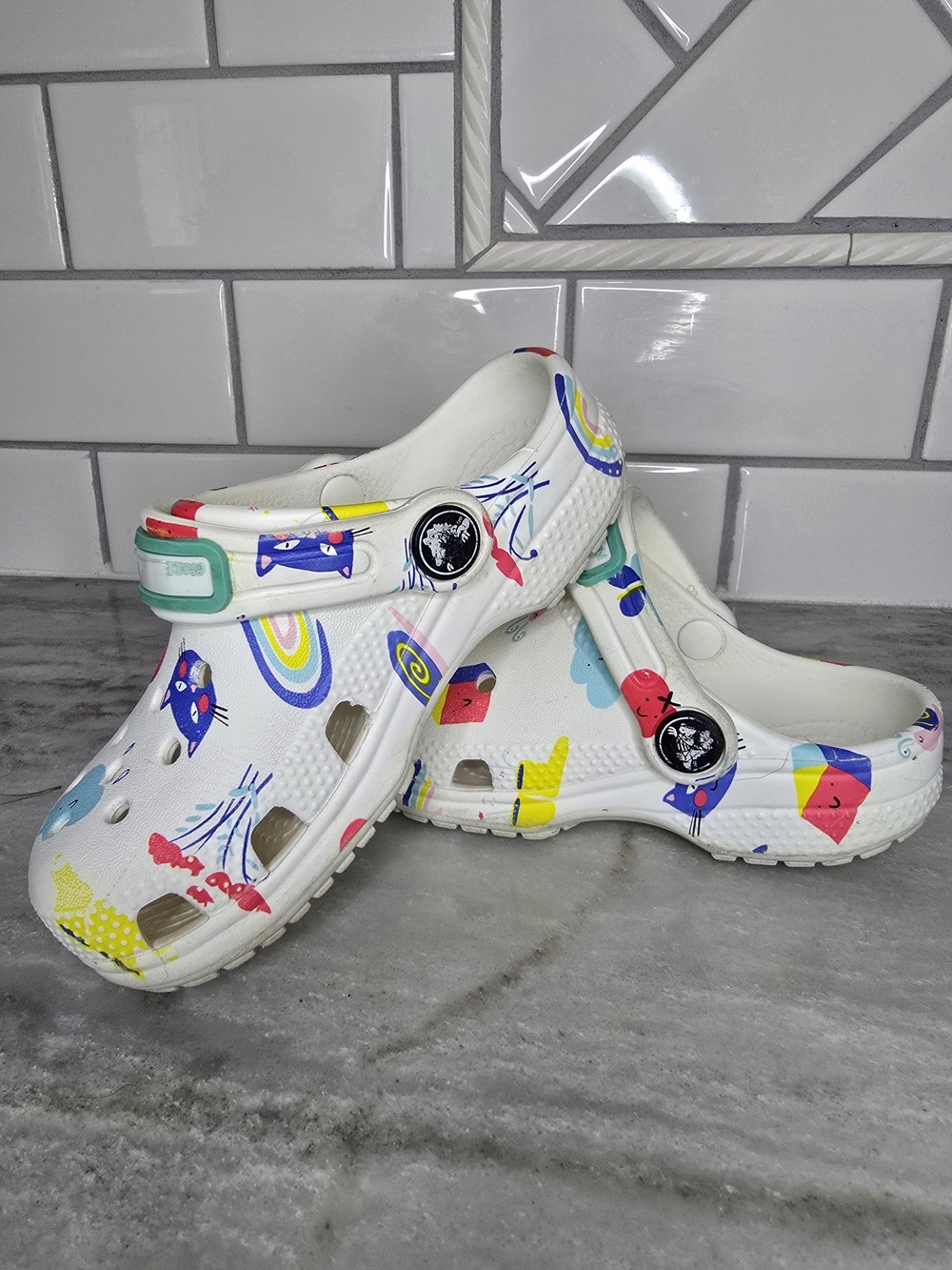 Crocs Classic Kids Clog White Colorful Print Sz C9 Toddler Shoes